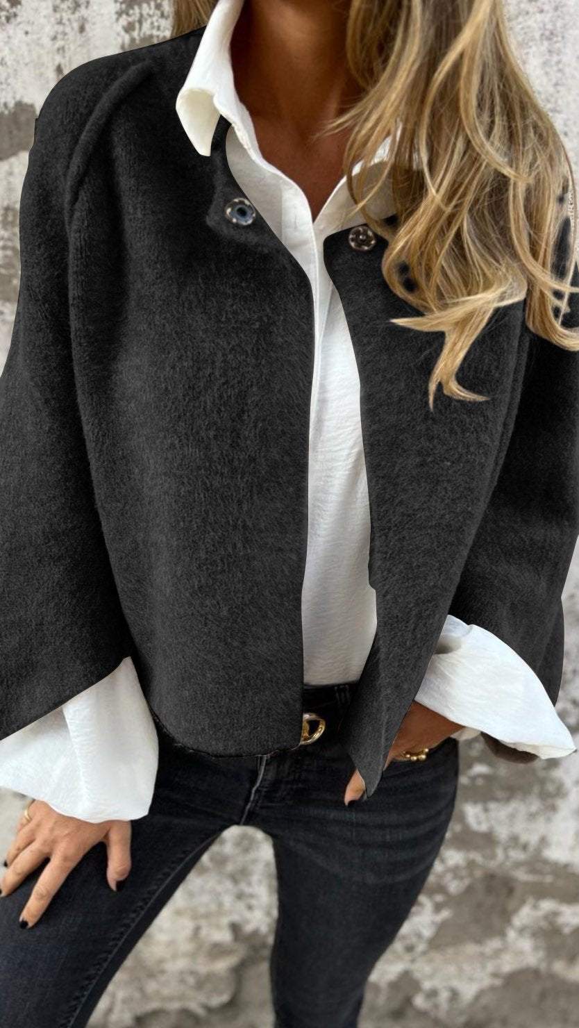 BEA™ | Women's wool coat with round neck and long sleeves