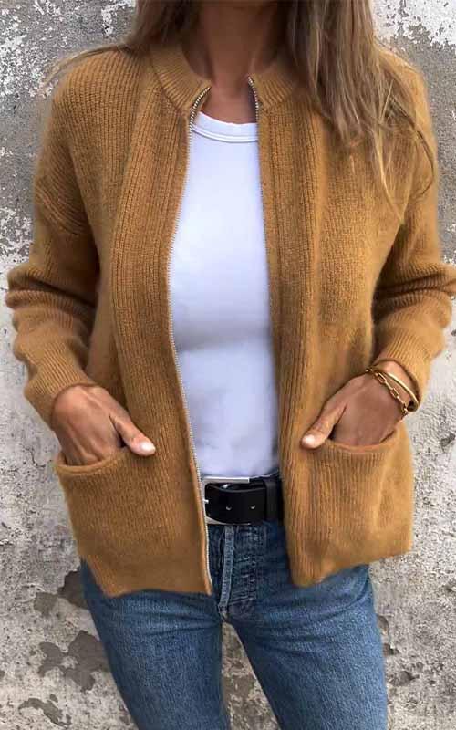 Odile™ | Knitted cotton zip jacket